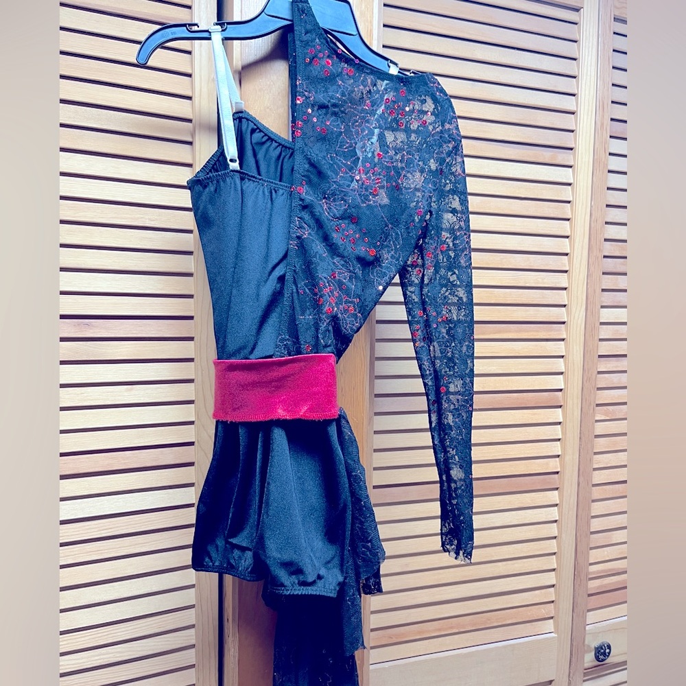 Red black unitard jazz dance costume